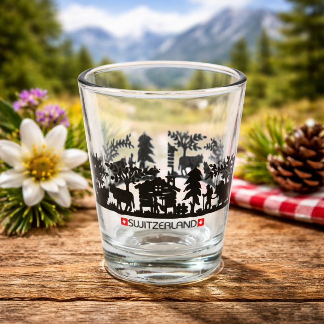 Schnapsglas bedruckt Scherenschnitt