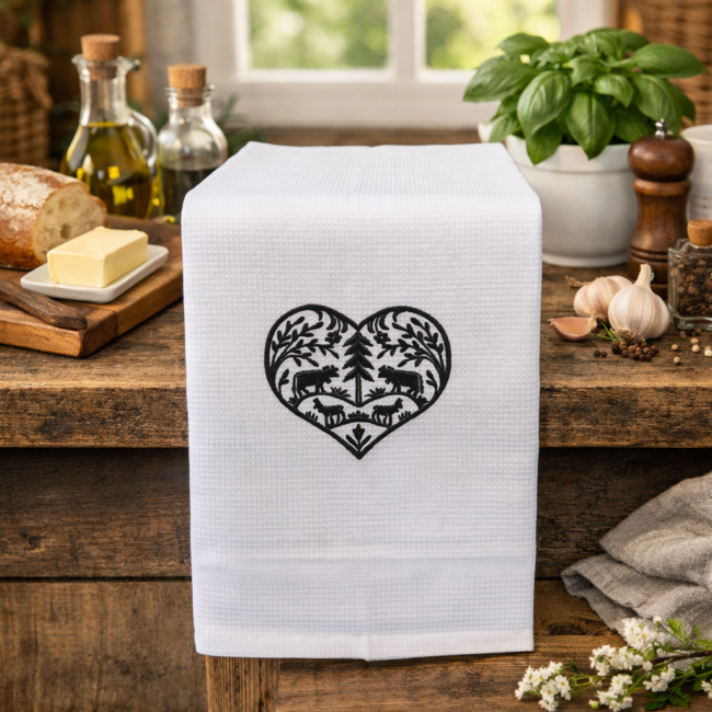 Waffeltuch bestickt Scherenschnitt Herz