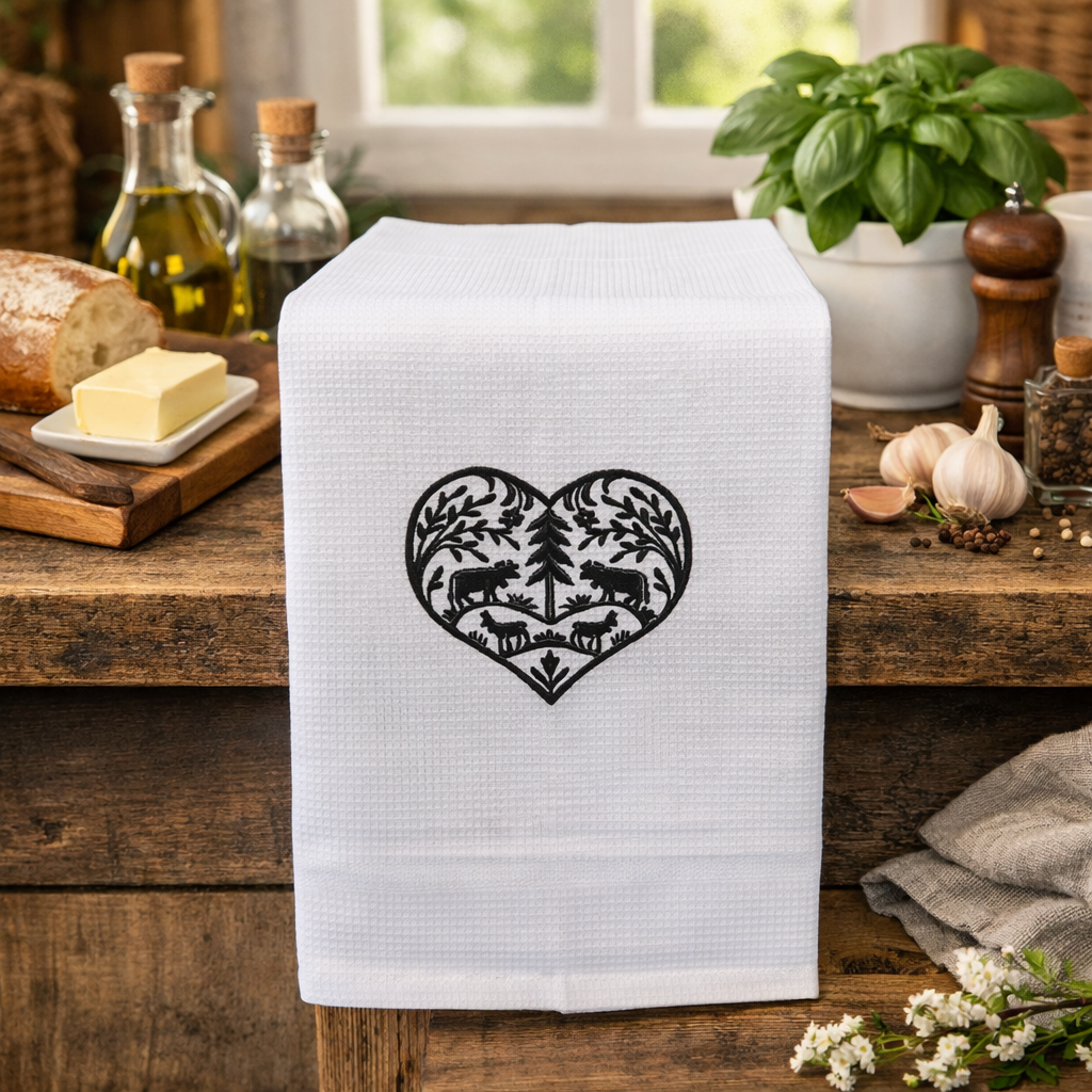 Waffeltuch bestickt Scherenschnitt Herz