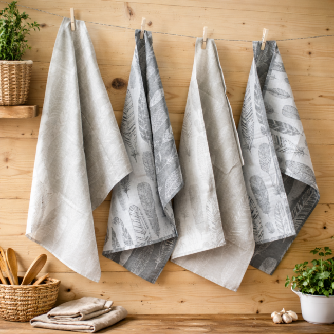 Küchentuch "Federn" 48x70cm Halbleinen