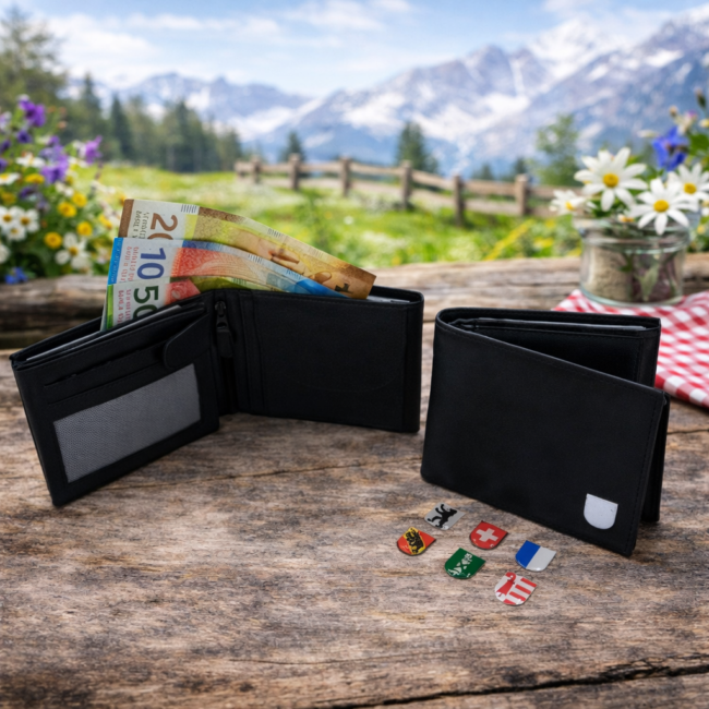 Klassisches Herren Portemonnaie, mit verschiedenen Kantonswappen