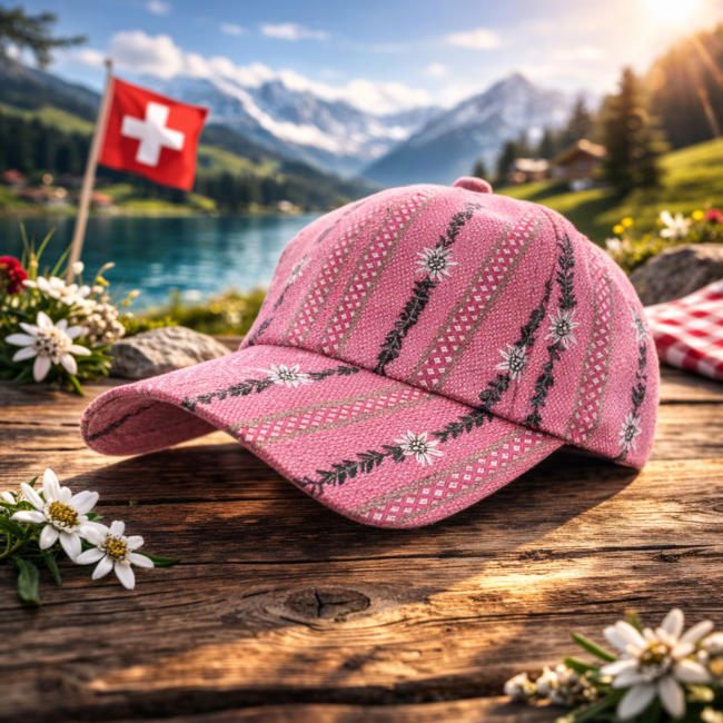 Kindercap rosa bestickt mit Edelweiss