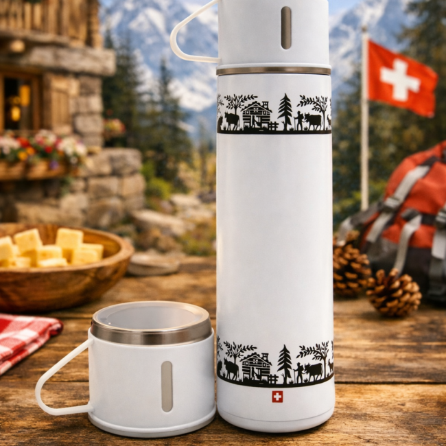 Thermosflasche mit 2 Tassen Scherenschnitt