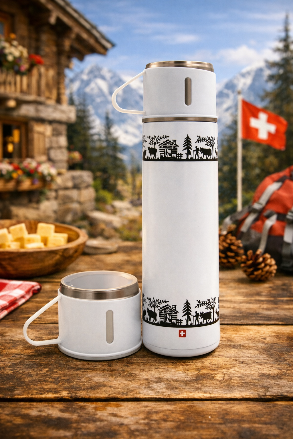 Thermosflasche mit 2 Tassen Scherenschnitt