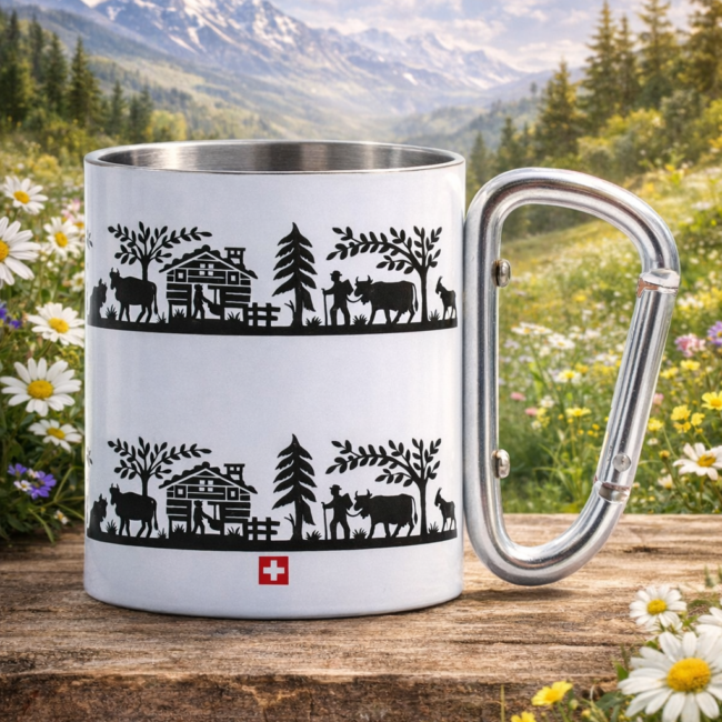 Karabinertasse weiss Scherenschnitt
