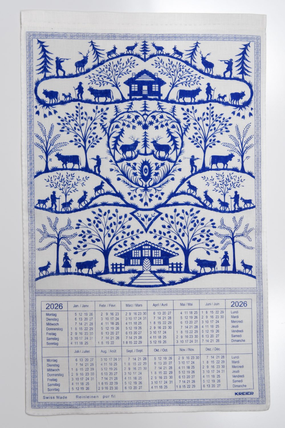 Kalender 2026 Scherenschnitt blau
