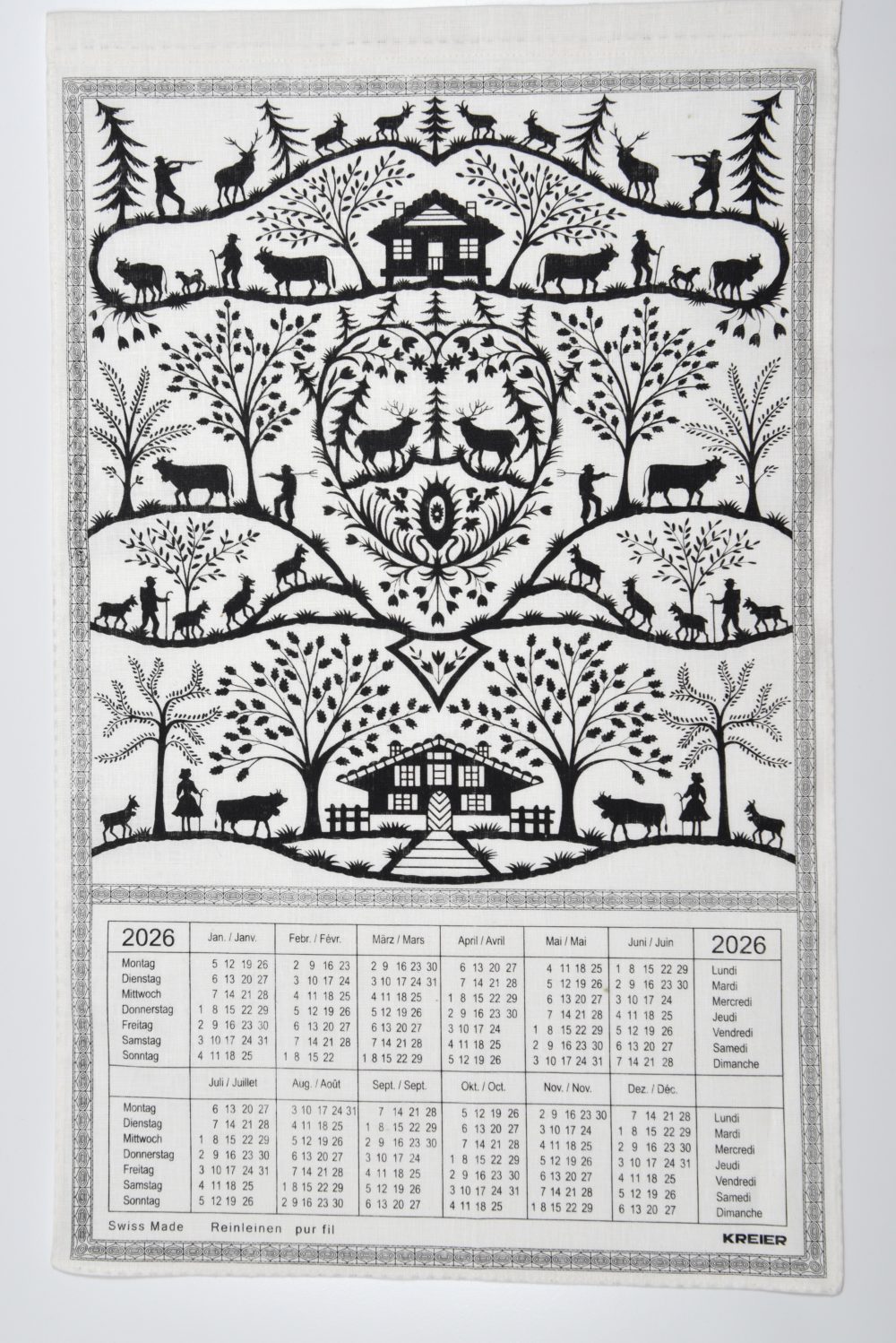 Kalender 2026 Scherenschnitt schwarz
