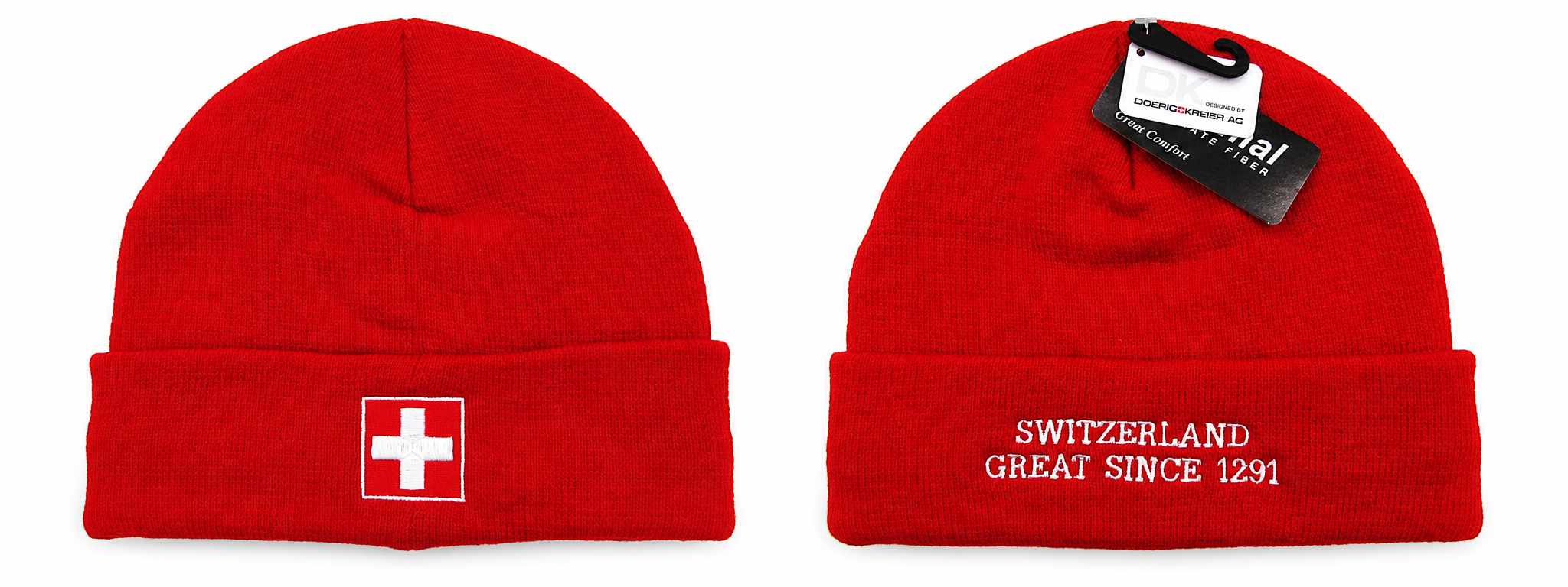 Strickmütze rot bestickt Switzerland – Bild 2