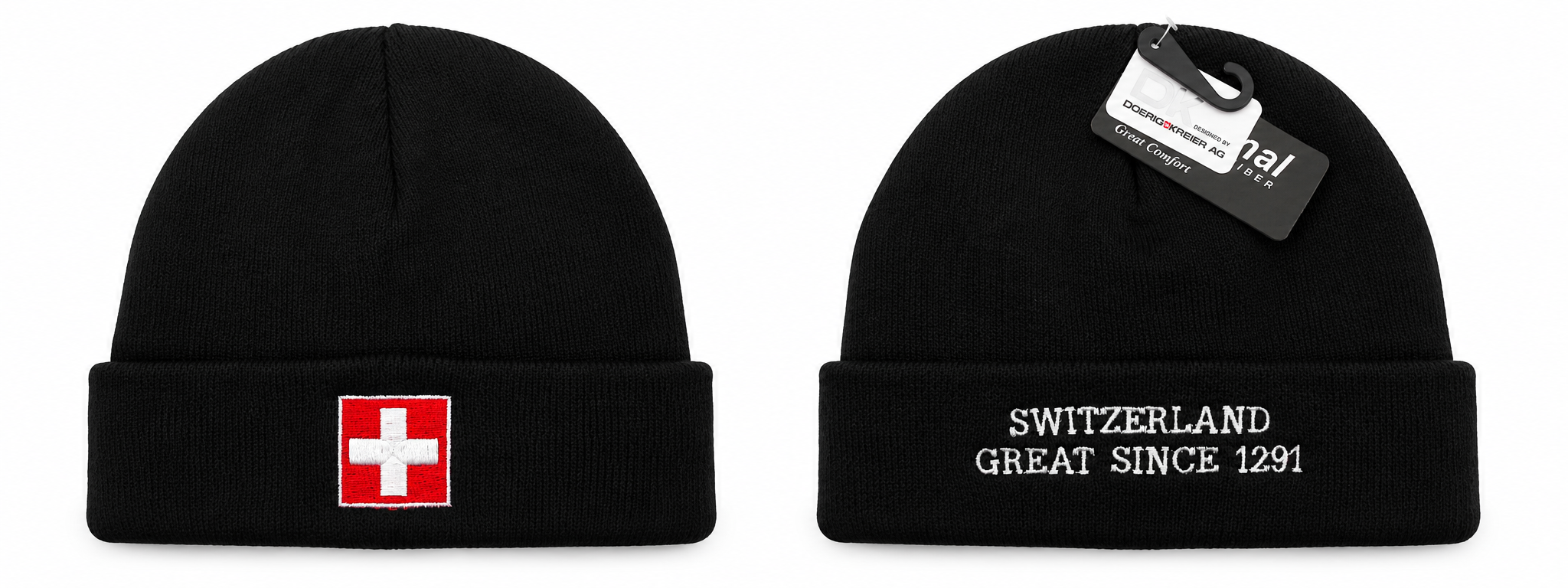 Strickmütze schwarz bestickt Switzerland – Bild 2