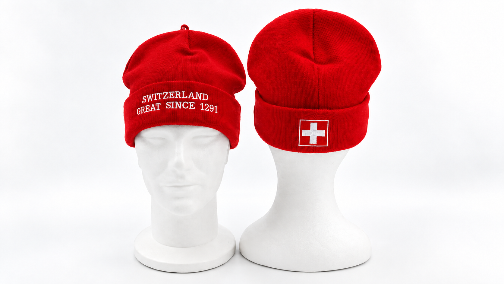 Strickmütze rot bestickt Switzerland