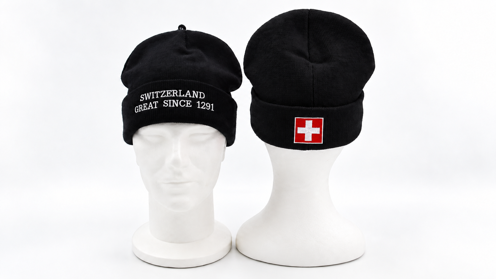 Strickmütze schwarz bestickt Switzerland